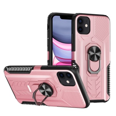 For Apple iPhone XR AQUA Strong Magnetic Ring Stand Hybrid Case Cover - Rose Gold