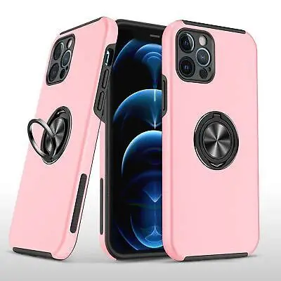 For Apple iPhone XR CHIEF Oil Painted Magnetic Ring Stand Hybrid Case Cover - Pink