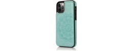 For Apple iPhone XR Luxury Side Magnetic Button Card ID Holder PU Leather Case Cover - Teal Mandala Flower