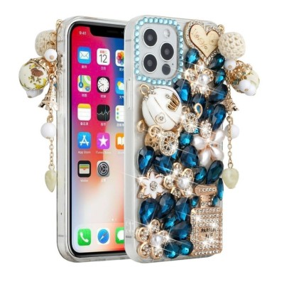 For Apple iPhone XR Full Diamond with Ornaments Case Cover - Gold Exquisite Garden