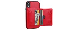 For Apple iPhone XR Luxury Side Magnetic Button Card ID Holder PU Leather Case Cover - Red