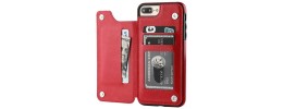 For Apple iPhone XR Luxury Vertical Magnetic Button Card ID Holder PU Leather Case Cover - Red