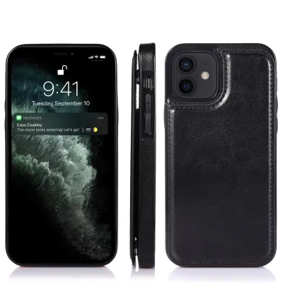 For Apple iPhone XR Luxury Vertical Magnetic Button Card ID Holder PU Leather Case Cover - Black