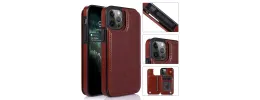 For Apple iPhone XR Luxury Vertical Magnetic Button Card ID Holder PU Leather Case Cover - Brown