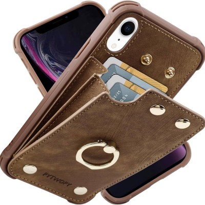For Apple iPhone XR Luxury Wallet Card ID Zipper Money Holder Case Cover - Brown