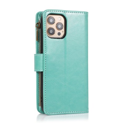For Apple iPhone XR Luxury Wallet Card ID Zipper Money Holder Case Cover - Teal