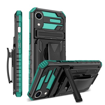 For Apple iPhone XR Machine Design Magnetic Kickstand Case Cover - Camo Green