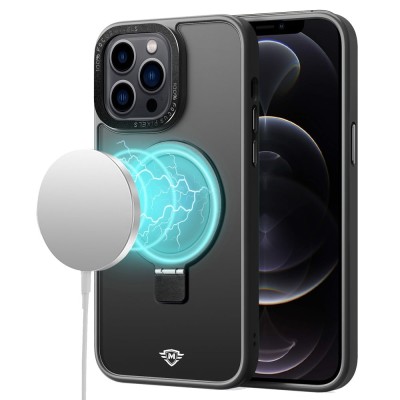 For Apple iPhone XR [Magnetic Circle] CD Pattern Transparent Rugged Hybrid - Black