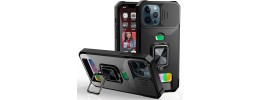 For Apple iPhone XR Multi-Functional Card Magnetic Ring Stand Hybrid Camera Case Cover - Black
