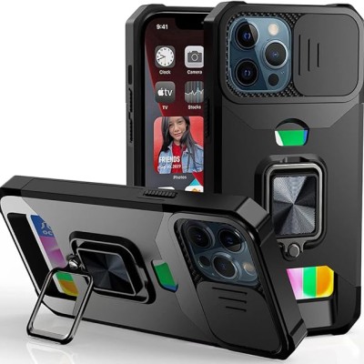 For Apple iPhone XR Multi-Functional Card Magnetic Ring Stand Hybrid Camera Case Cover - Black