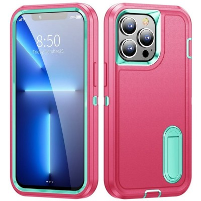 For Apple iPhone XR PEAK 3in1 Toughest Hybrid with Stand Cover Case - Teal/Hot Pink