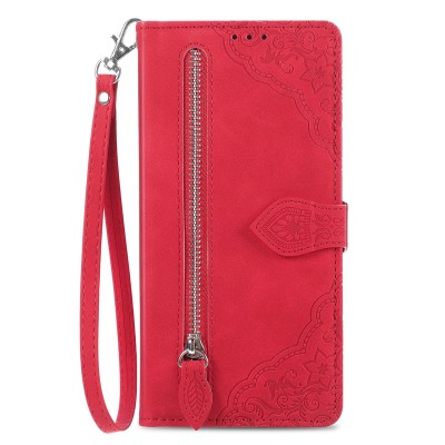 For Apple iPhone XR Premium Wallet MultiCard Holder Money Zipper With Magnetic Flap - Red