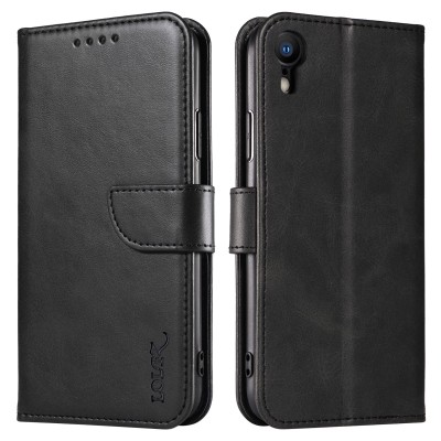 For Apple iPhone XR Retro Wallet Card Holder Case Cover - Black