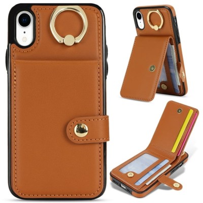 For Apple iPhone XR Retro Wallet Card Holder Case Cover - Brown