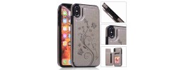 For Apple iPhone XR Retro Wallet Card Holder Case Cover - Gray