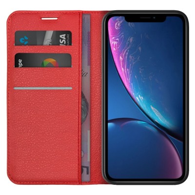 For Apple iPhone XR Retro Wallet Card Holder Case Cover - Red