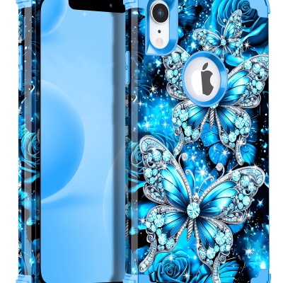 For Apple iPhone XR SPLENDID Glitter Butterfly Design TPU Case Cover - Blue