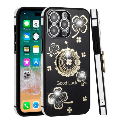 For Apple iPhone XR SPLENDID Glitter Good Luck Floral Design TPU Case Cover - Black