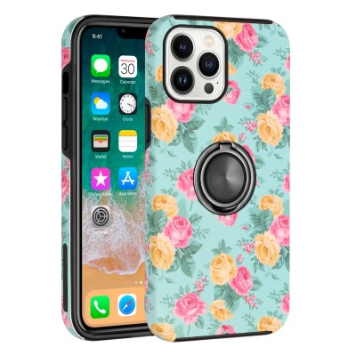 For Apple iPhone XR Sketch Design Hybrid Magnetic Ring Sand Case Cover - H