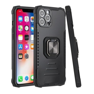 For Apple iPhone XR Superior 3in1 Magnetic Ring Stand Case Cover - Black