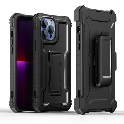 For Apple iPhone XR Tough 3in1 Holster Combo with Vertical Kickstand Cover Case - Black
