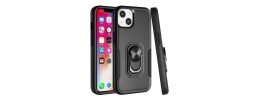 For Apple iPhone XR Tough Strong Dual Layer Flat Magnetic Ring Stand Case Cover - Black