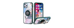 For Apple iPhone XR Unique IMD Design Magnetic Ring Stand Cover Case - Galaxy Marble on Green