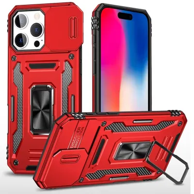 For Apple iPhone XR Utter Tough Metal Ring Movable Camera Window Hybrid Case Cover - Red