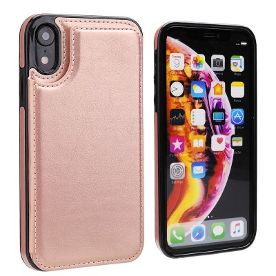For Apple iPhone XR Wallet ID Card Holder Case Cover - Rose Gold