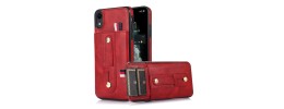 For Apple iPhone XR Wallet Premium PU Vegan Leather ID Multiple Card Holder Money with Strap - Red