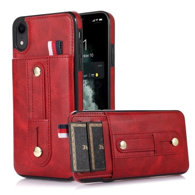 For Apple iPhone XR Wallet Premium PU Vegan Leather ID Multiple Card Holder Money with Strap - Red