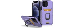 For Apple iPhone 14 6.1" Card Holder with Magnetic Ring Stand Hybrid Case Cover - Light Purple