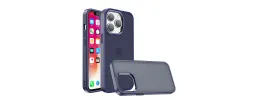 For Apple iPhone XR Polished Oil Thick Acrylic Metal Button Hybrid Case Cover - Dark Blue