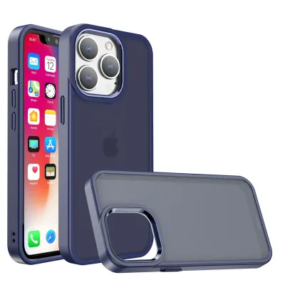 For Apple iPhone XR Polished Oil Thick Acrylic Metal Button Hybrid Case Cover - Dark Blue