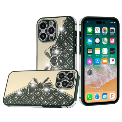 For Apple iPhone 14 PRO 6.1" SPLENDID Glitter BOW Design TPU Case Cover - Midnight Green