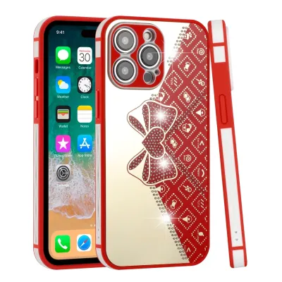 For Apple iPhone 14 PRO 6.1" SPLENDID Glitter BOW Design TPU Case Cover - Red