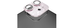 For Apple iPhone 12 Diamond Bling Camera Lens Full Tempered Glass - Pink