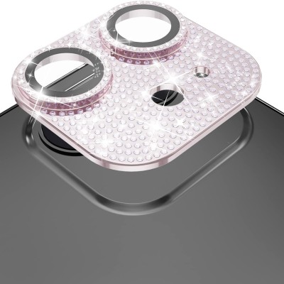 For Apple iPhone 12 Diamond Bling Camera Lens Full Tempered Glass - Pink