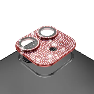 For Apple iPhone 13/13 Mini Diamond Bling Camera Lens Full Tempered Glass - Red