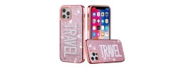 For iPhone 12 Pro Max 6.7 Embroidery Bling Glitter Chrome Hybrid Case Cover - CHIC on Pink