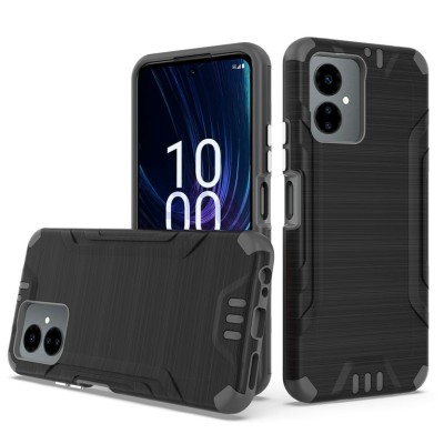For Boost Celero SC 5g 2024 Strong Tough Metallic Design Hybrid - Black/Grey TPU