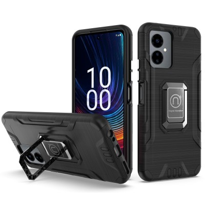 For Boost Celero SC 5g 2024 Strong Tough Metallic Design Hybrid Premium Kicstand - Black
