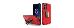 For Boost Celero SC 5g 2024 Strong Tough Metallic Design Hybrid Premium Kicstand - Red