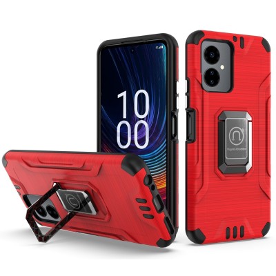 For Boost Celero SC 5g 2024 Strong Tough Metallic Design Hybrid Premium Kicstand - Red