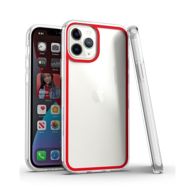 For iPhone 13 Pro Colored Frame Bumper Silk Print PC TPU Hybrid Case Cover - Red