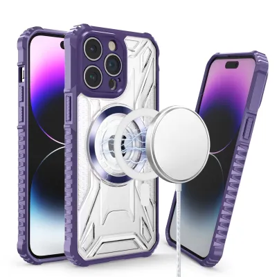 For Apple iPhone 11 (XI6.1) [Magnetic Circle] CD Pattern Transparent Rugged Hybrid - Purple