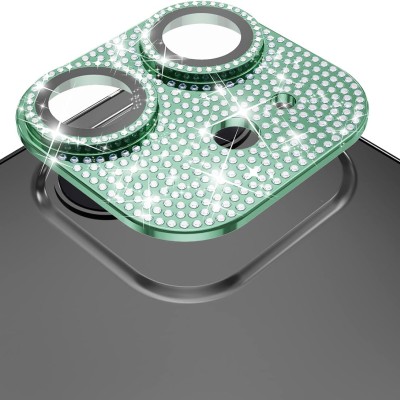 For Apple iPhone 12 Diamond Bling Camera Lens Full Tempered Glass - Midnight Green