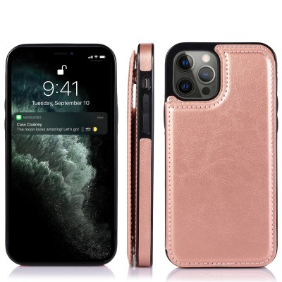 For Apple iPhone XR Luxury Side Magnetic Button Card ID Holder PU Leather Case Cover - Rose Gold