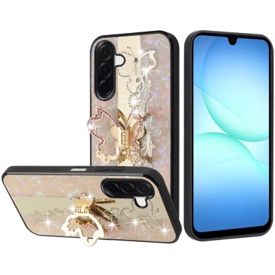 For Samsung A17 5G SPLENDID Diamond Glitter Ornaments  Engraving Case Cover - Enchanted Butterfly Gold