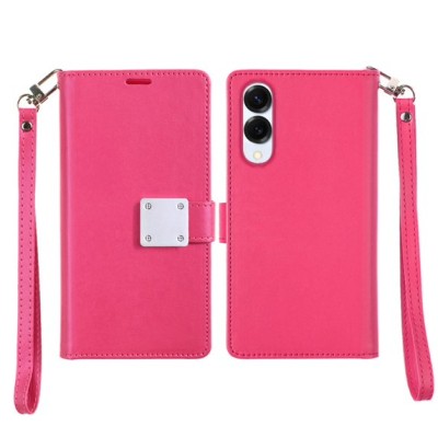 For Samsung Galaxy s25 Edge Wallet ID Card Holder Case Cover - Hot Pink